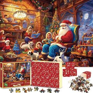 Christmas Puzzle Advent Calendar, Santa Jigsaw Puzzles 1008 Pieces, Red